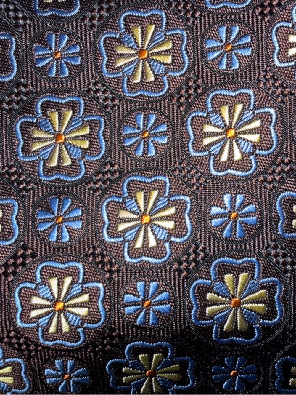 Paul Fredrick 100% silk tie brown with blue and yellow floral pattern - Picture 2 of 4